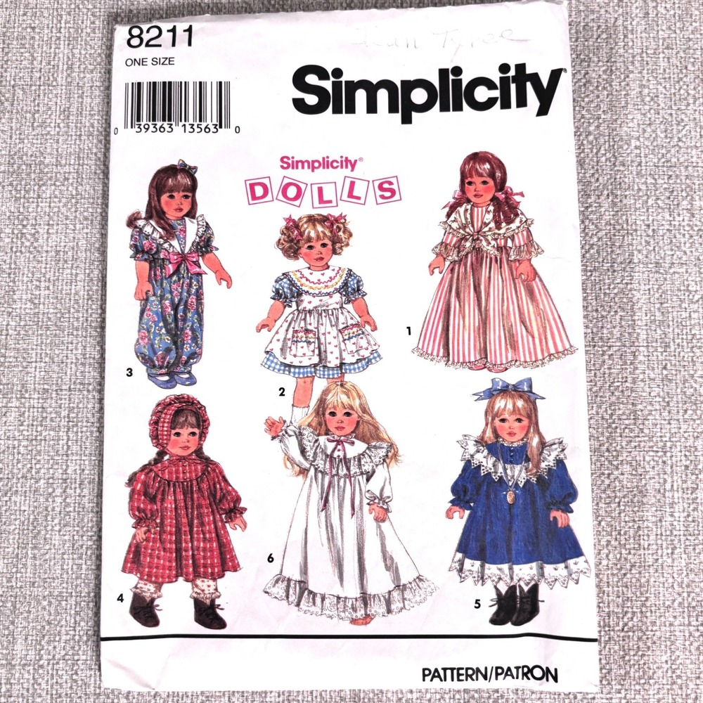 Simplicity 8211 Vtg '94 18" Doll Wardrobe Historic Prairie Cottage Coquette